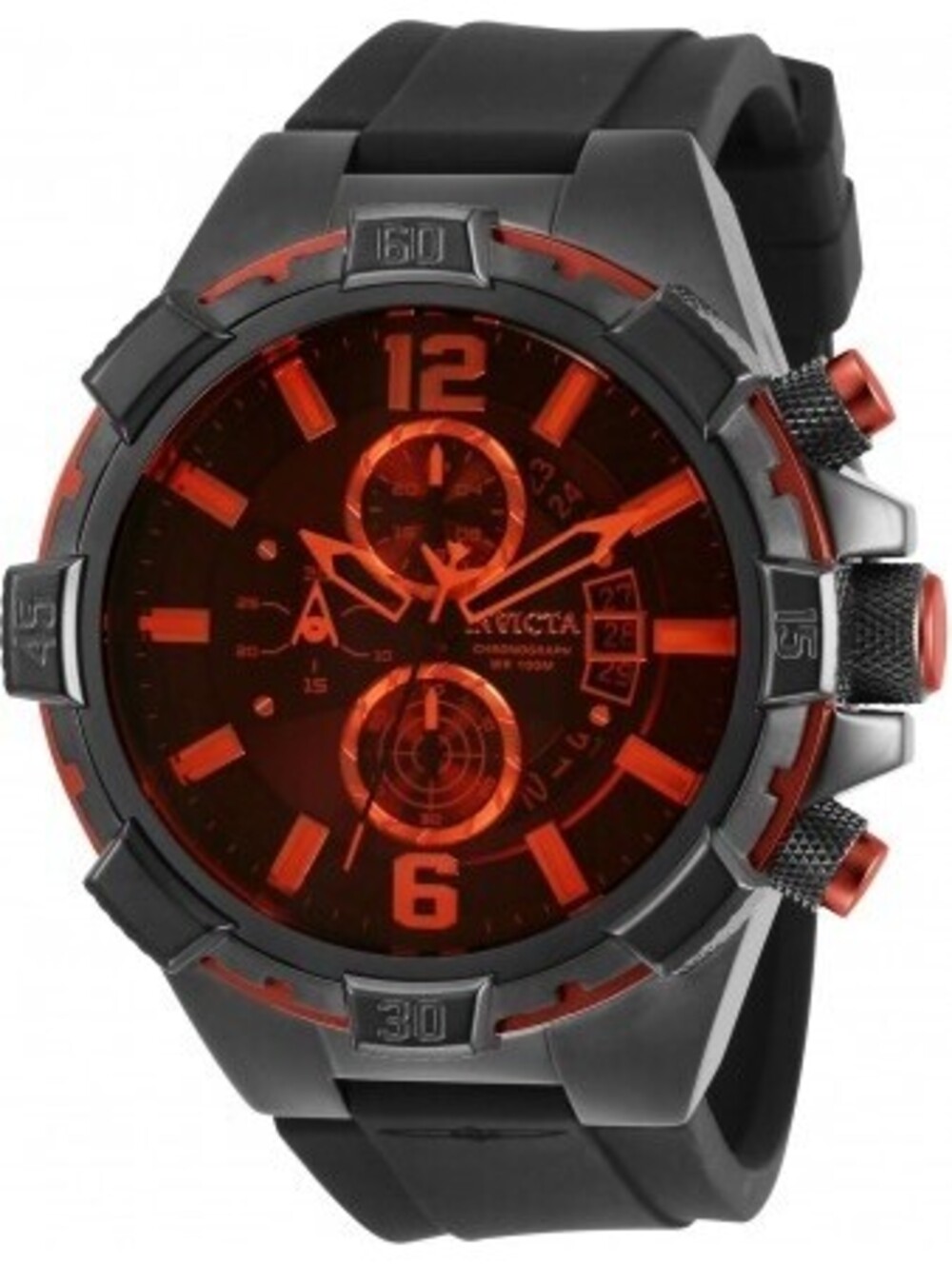 Invicta Aviator Men's Chronograph Watch Black and Red with Silicone Band